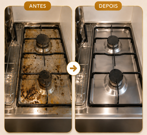 Antes e depois de placa de fogão